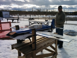 Tom giving his new Extreme Flight Extra 300 a pre-flight.